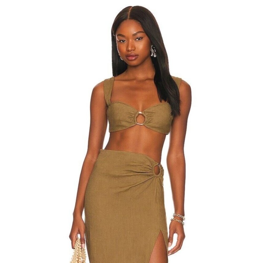 RUMER Byron Ring Crop Top Combat Green Linen